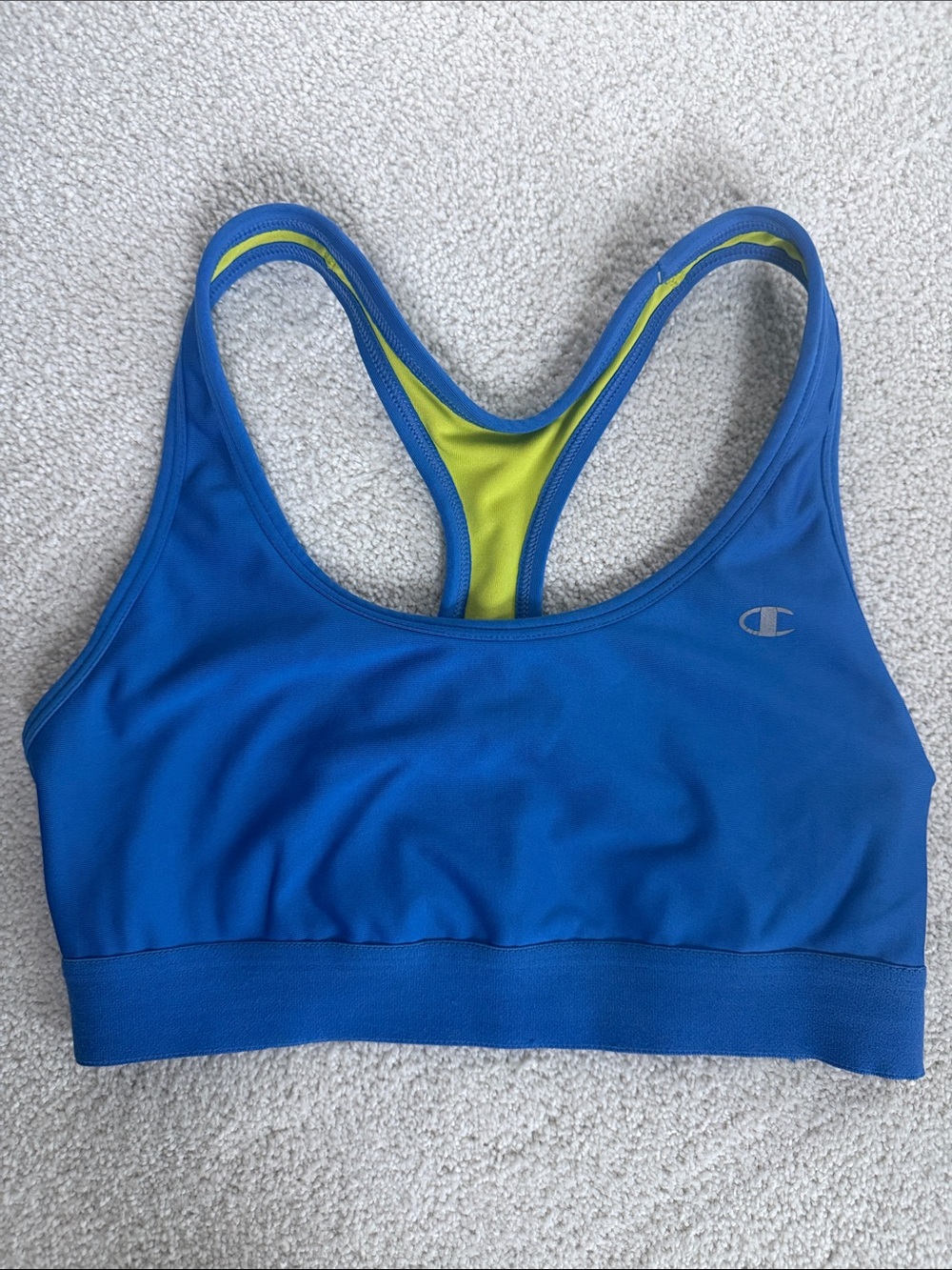 Champion Blue Racerback Sports Bra with Lime 🍋‍🟩 Interior